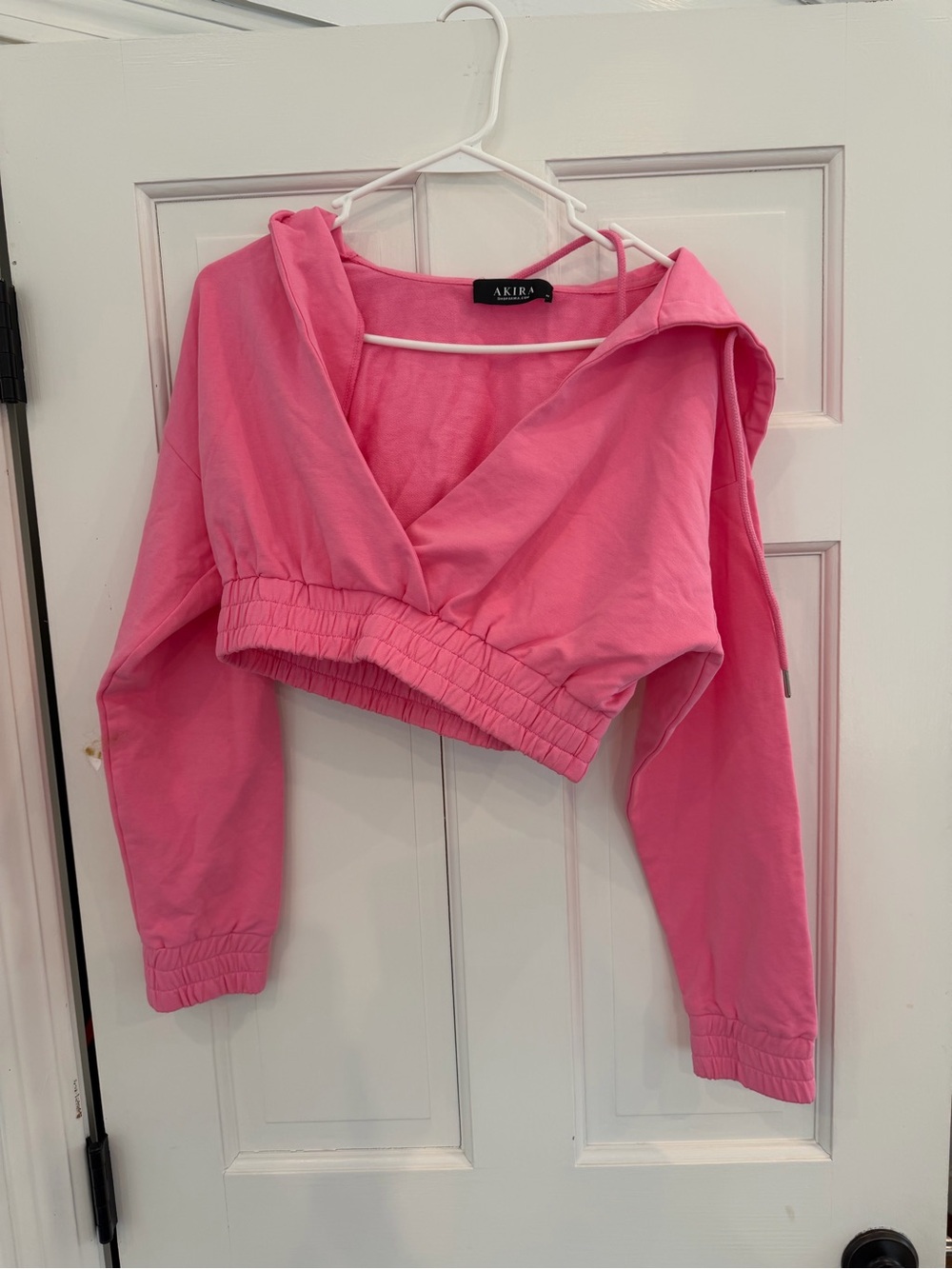 AKIRA Hot Pink Cropped Hooded Wrap Sweatshirt